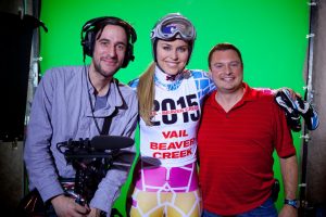 Lindsey Vonn with our green screen crew